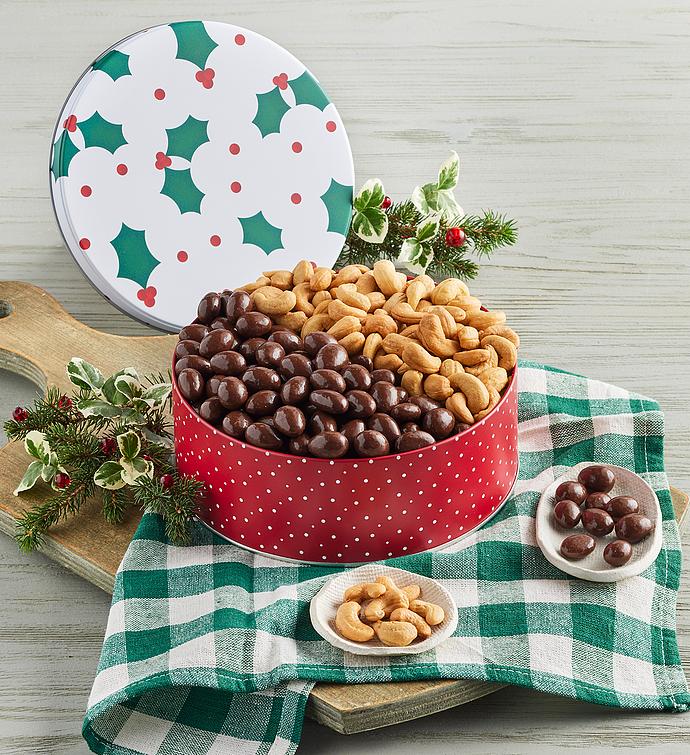 Holiday Cashew and Chocolate Covered Almond Gift Tin
